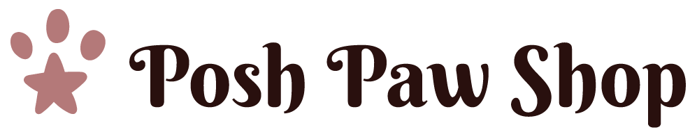 Posh Paw Shop logo – Written Posh Paw Shop Pet comfort and gadget store with a paw-shaped star