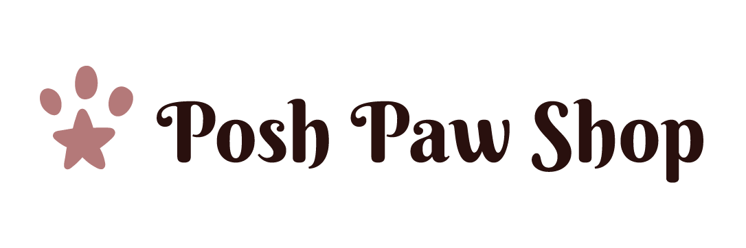 Posh Paw Shop logo – Written Posh Paw Shop Pet comfort and gadget store with a paw-shaped star